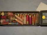 Misc paper shotgun shells in ammo tin