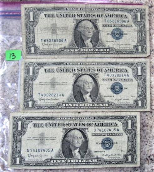 (3) 1958-B Silver Ccertificates $1