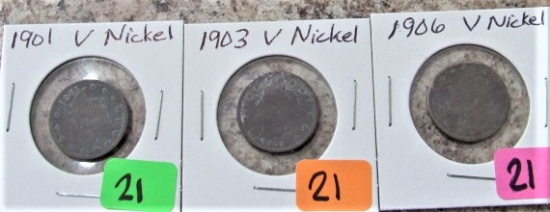 1901, 1903, 1906 V Nickels