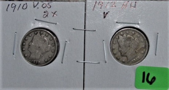 1910, 1912 V Nickels