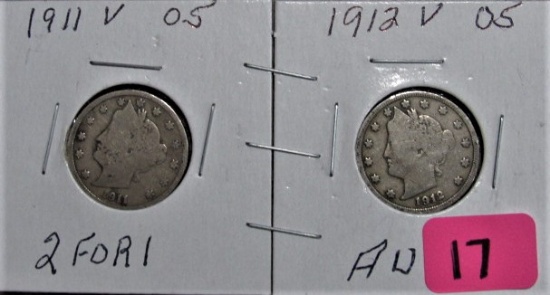 1911, 1912 V Nickels