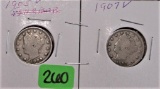 1905, 07 V Nickels