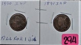 1890, 91 Indian Head Cents