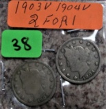 1903, 1904 V Nickels