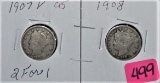 1907, 1908 V Nickels
