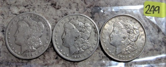 1879-S, 1904, 1921 Morgan Dollars