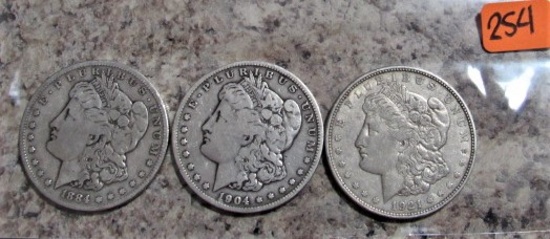 1884-S, 1904-O, 1921-D Morgan Dollars