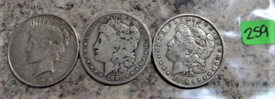 1922-D Peace, 1882-O, 1896 Morgan Dollars