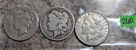 1923-S Peace, 1900-O, 1921-D Morgan Dollars