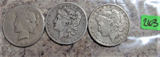1923-S Peace, 1890-O, 1900-O Morgan Dollars