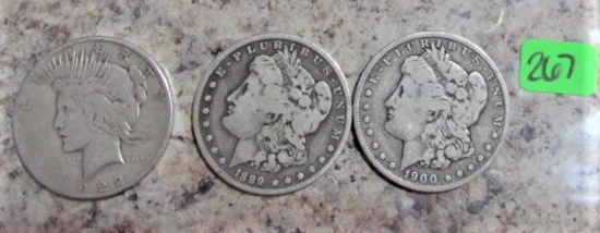1922-S Peace, 1889-O, 1900-O Morgan Dollars