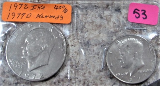 1972 Ike, 1977-D Kennedy Half