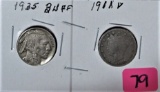 1935 Buffalo Nickel, 1911 V Nickel