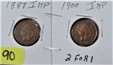 1887, 1900 Indian Head Cents