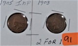1905, 1903 Indian Head Cents