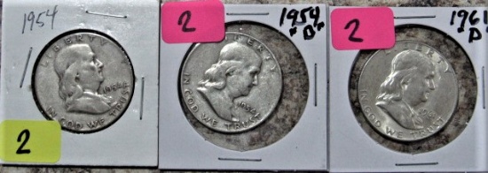 1954, 54-D, 61-D Franklin Half Dollars