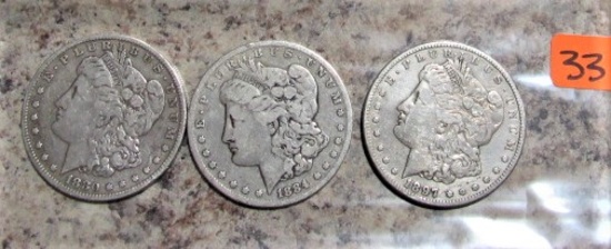 1880-O, 1884-O, 1897-S Morgan Dollars