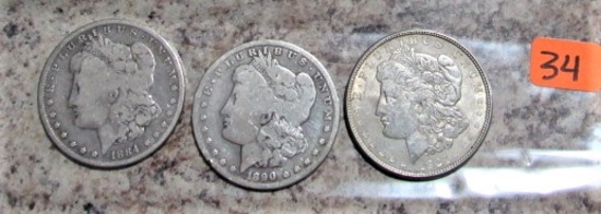 1884, 1890-O, 1921-S Morgan Dollars