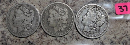 1879, 1899-O, 1901-O Morgan Dollars