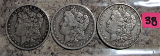 1890, 1891-O, 1889 Morgan Dollars