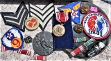 Tin of Military Pins and Patches