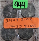 3- 1943 Zinc, 1 1943-D Zinc Cents