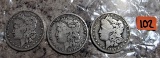 1879, 1889-O, 1897-O Morgan Dollars