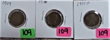 1909, 1910, 1911-D Lincoln Cents