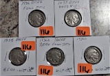 1936, 1937, 1928, 1930-S, 1930-S Buffalo Nickels