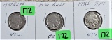 1937, 1936, 1936-D Buffalo Nickels