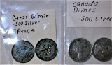 Britain 3 Pence .500 Silver, Canada 10 Cents .500 Silver