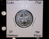 Cuba 1920, 20 Centavos .900 Silver