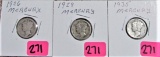 1926, 1929, 1935 Mercury Dimes