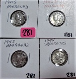 1941-S, 1942-D, 1942, 1944 Mercury Dimes