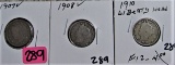1907, 1908, 1910 V Nickels