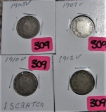 1905, 1907, 1910, 1912 V Nickels