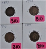 1897, 1902, 1903, 1907 Indian Head Cents