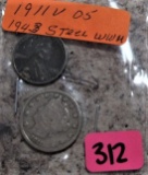 1911 V Nickel, 1943 Steel WW2 Cent
