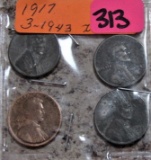 1917, (3) 1943 Lincoln Cents