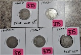 1900, 1903, 1905, 1906, 1907 V Nickels
