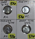 (2) 1943, (2) 1943-D Zinc Cents