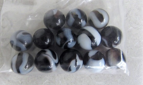 13 black/white swirl marbles