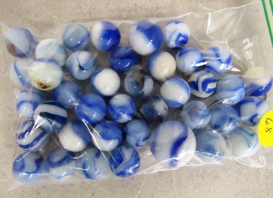 39 blue/white swirl marbles