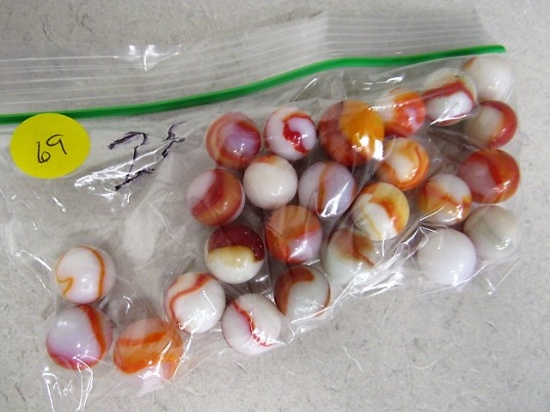 25 red/white swirl marbles