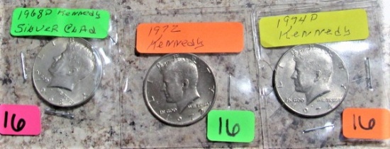 3 Kennedy Half Dollars