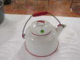 red & white enamel teapot