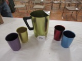 Colored aluminum pitcher w/ 4 glasses