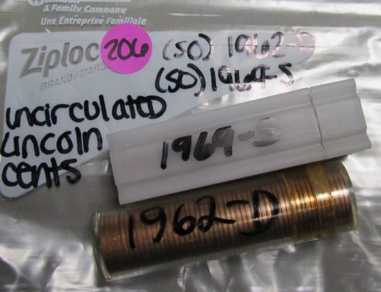 Rolls of 1962 and 1969S Uncirculated Cents