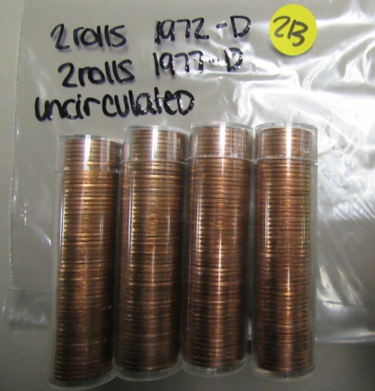 2 rolls each of 1972D and 1977D uncirculated Cents