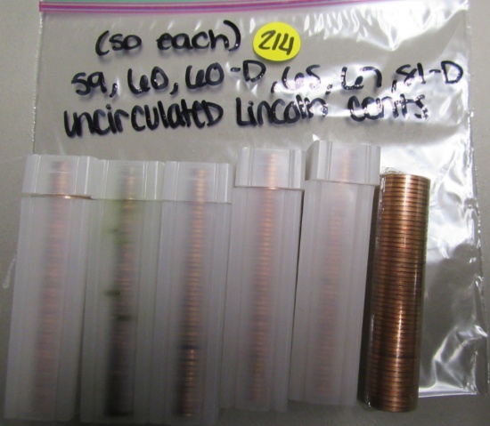 6 total rolls consisting of 1959,1960,1960D,1965,1967,1981D Cents